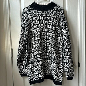 Gap Vintage 90s Snowflake Heavyweight Knit Holiday Sweater Black White Medium